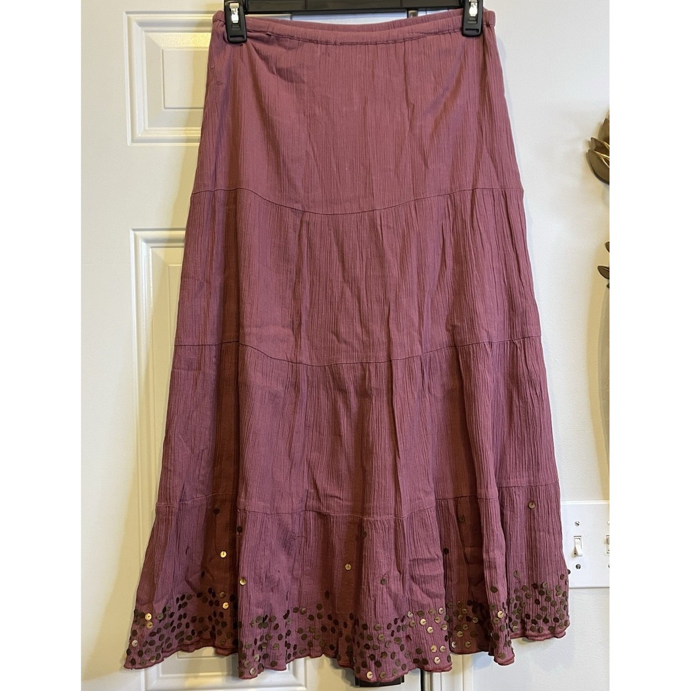 Vintage Y2K dELiA*s Women's Dusty Pink Cotton Tiered Midi Skirt Sequin Size M